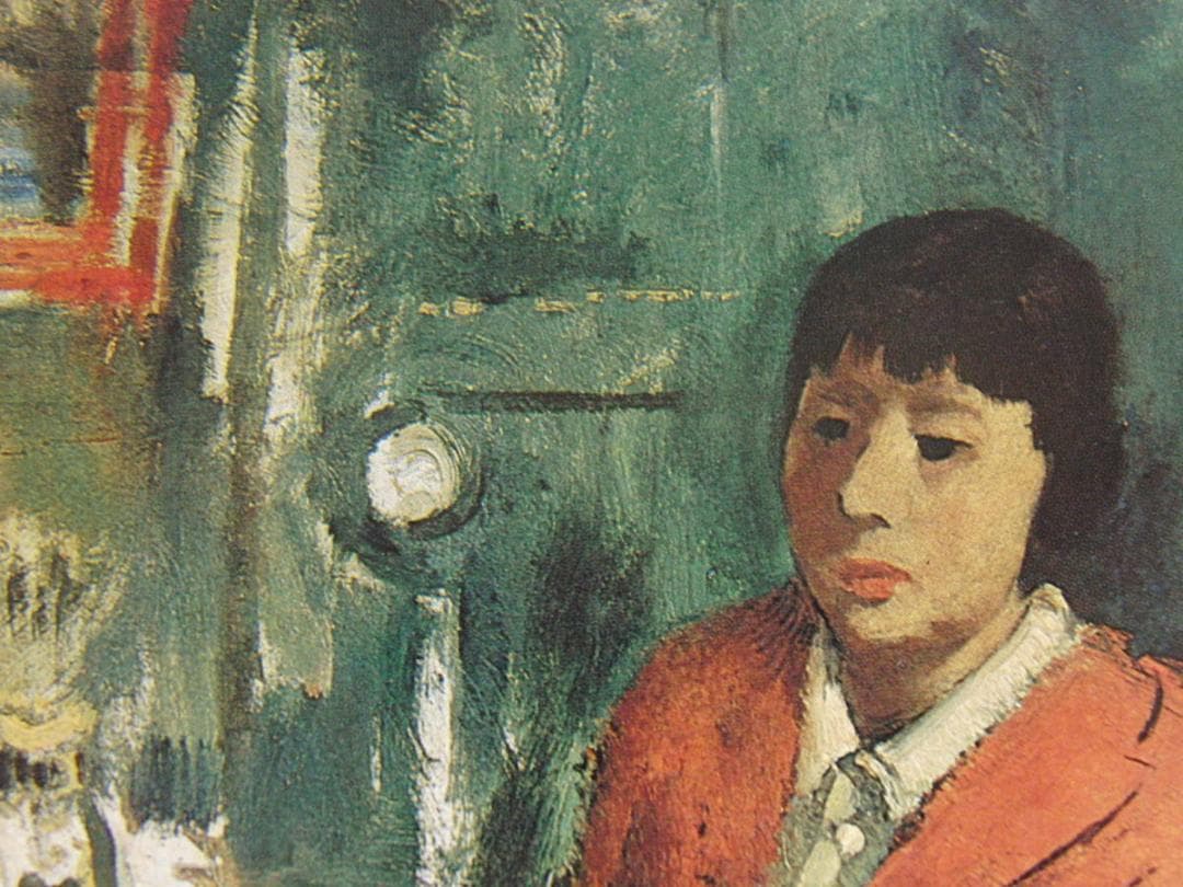 前田寛治、「少女座像」、希少な画集の額装画、オーダーマット付・日本製新品額入り