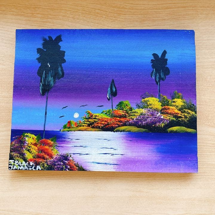 ジャマイカ　絵画　海　景色　油絵　夕焼け　夜景　朝日