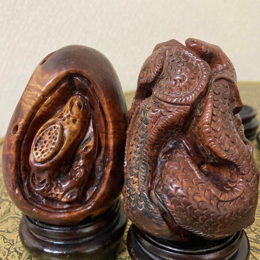 薔薇の根　珍品　中国　彫刻干支置物　12種　中国美術　根付けなどお好きな方