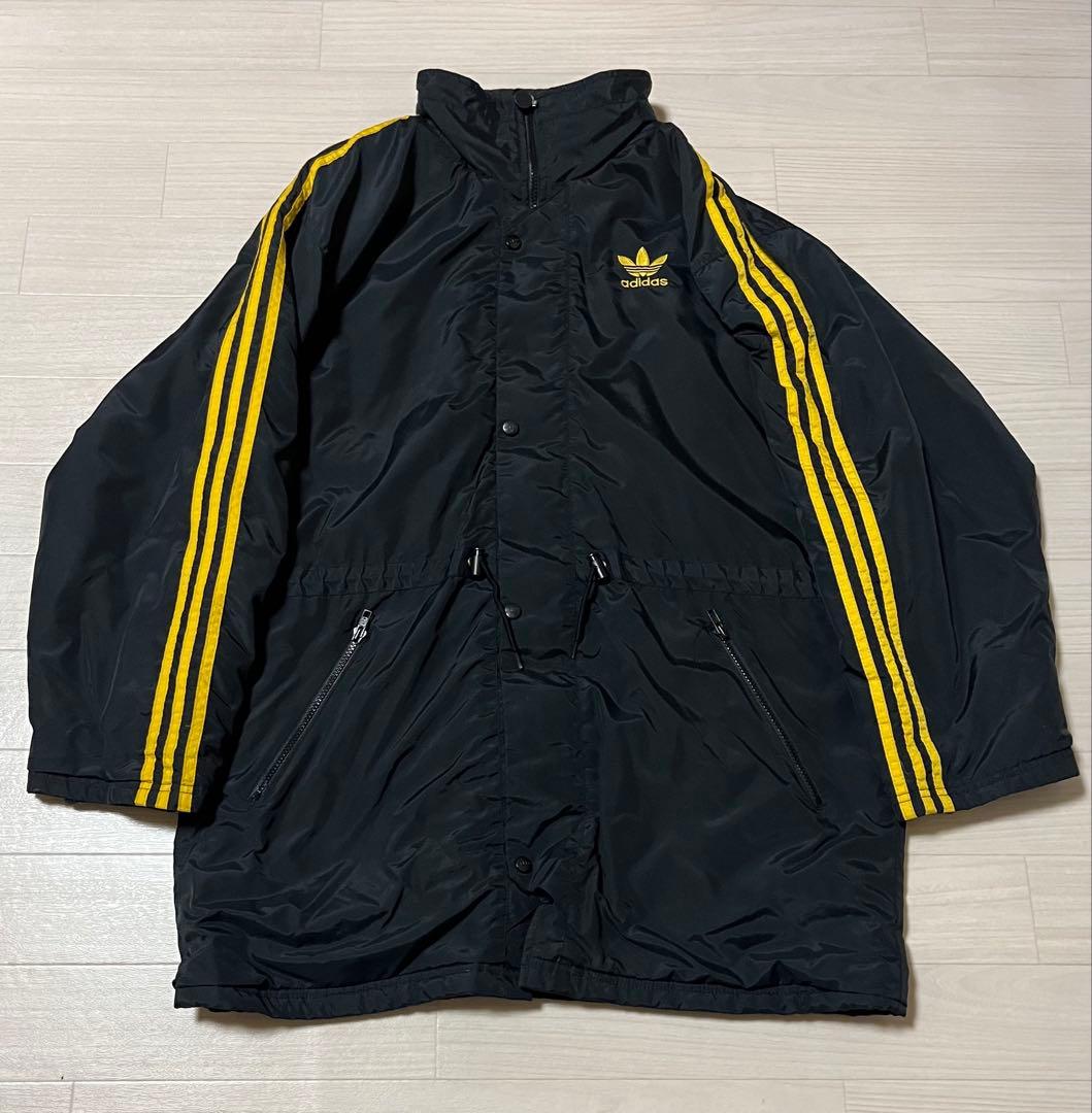 90s adidas アディダス ブラック/イエロー ストライプ ベンチコート