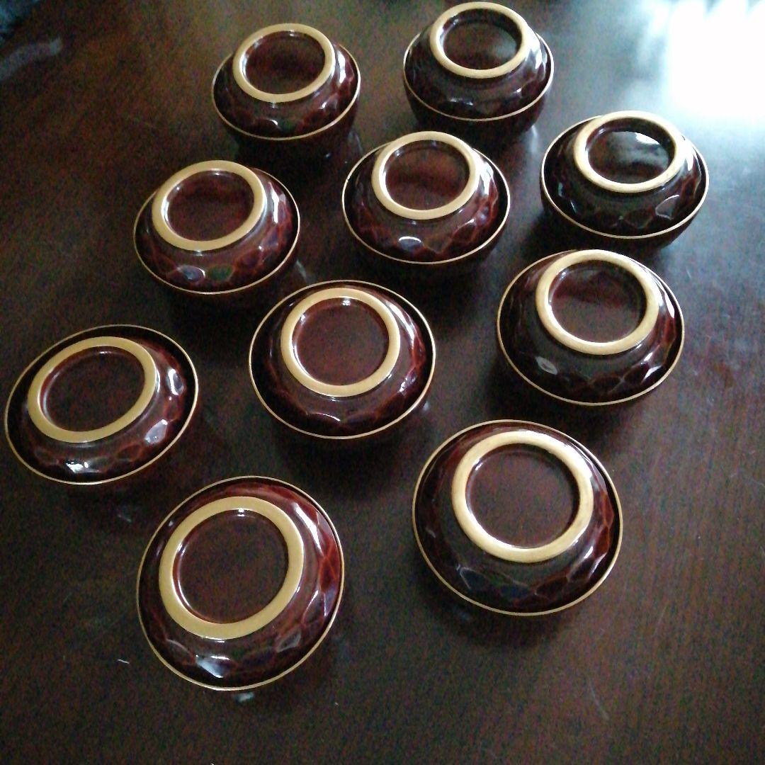 木製漆器　金蒔絵かきつばた画蓋付煮物椀　10客　12.5cm　明治〜昭和初期