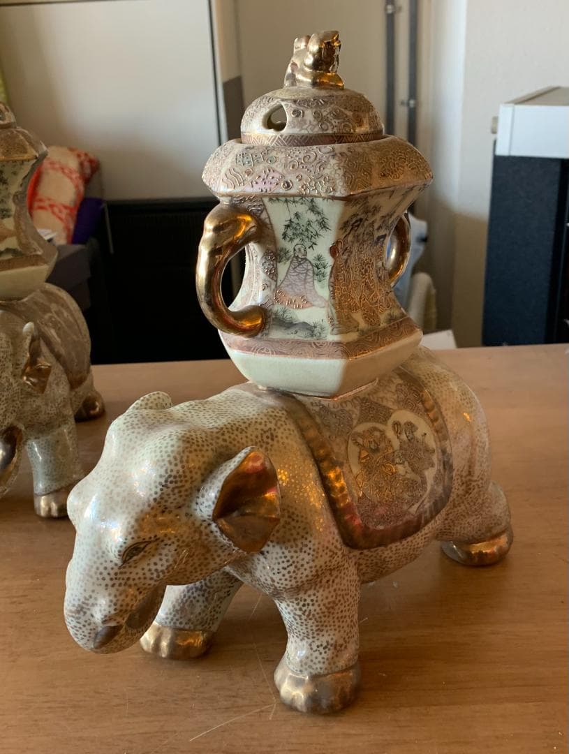 Yuki_Tanaka I'香炉 金襴手 細密 金彩 一対 2 頭 現状品