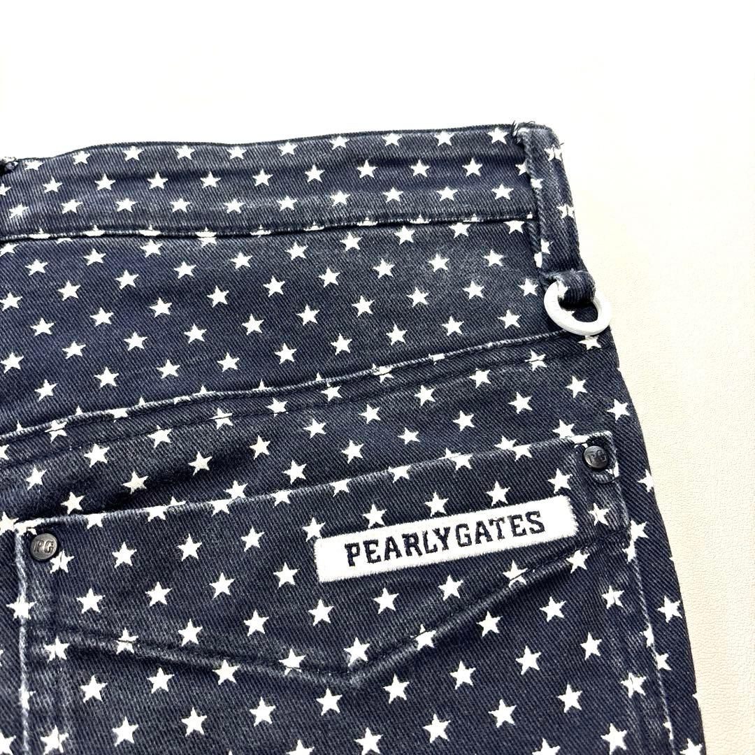 パーリーゲイツ ロングパンツ　5/L 総柄 スター 星　ヴィンテージ加工 紺