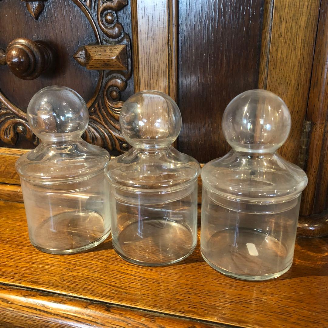 ◆482◆70’ｓ 薬瓶 蓋付き透明ガラス容器まとめて ポッド キャニスター