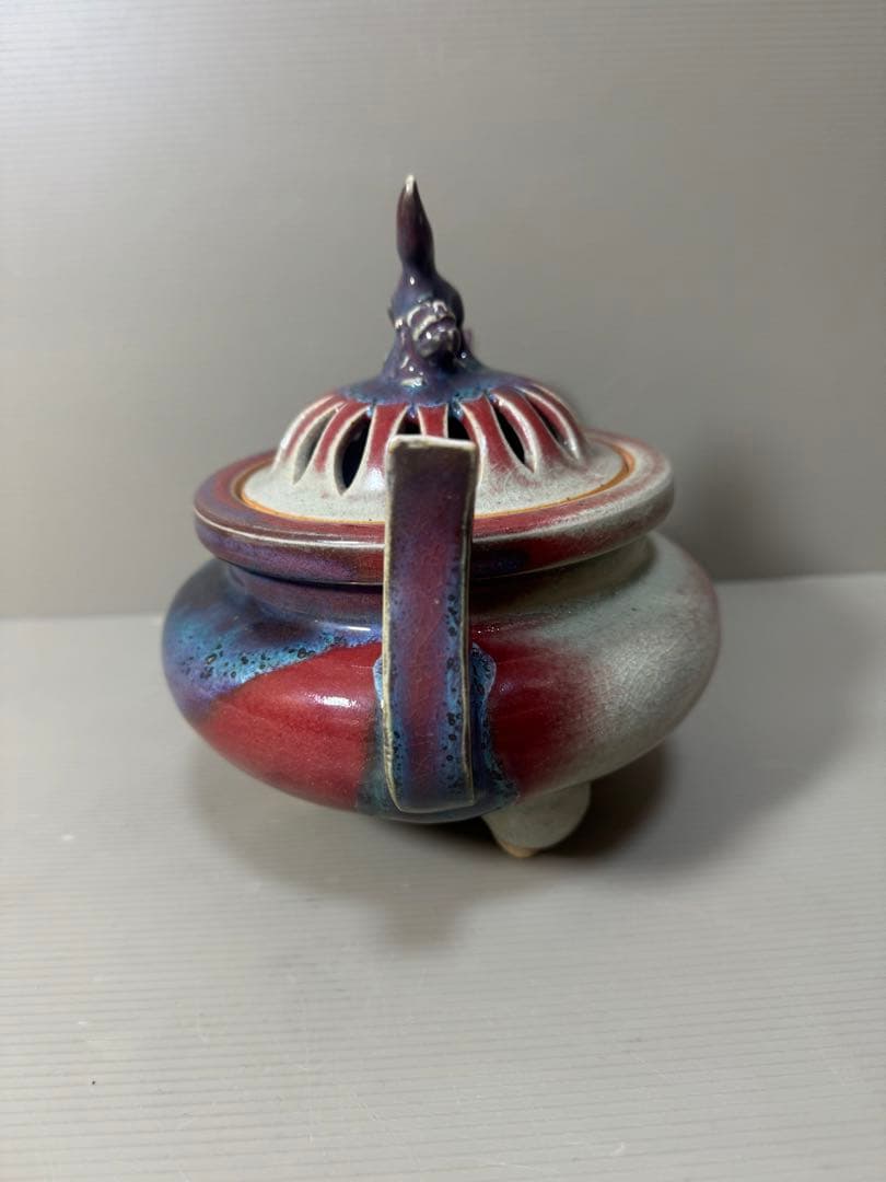 2183 香春焼 辰砂　獅子香炉