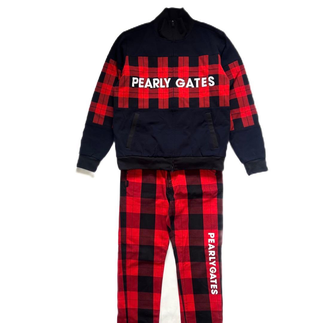 パーリーゲイツ　セットアップ　チェック柄　ジャケット　パンツ　メンズ　ゴルフ　赤