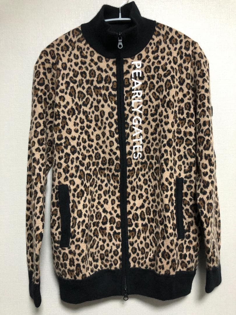 未使用 カシミヤ フルジップアップ ニットブルゾン 5 L ヒョウ柄 レオパード