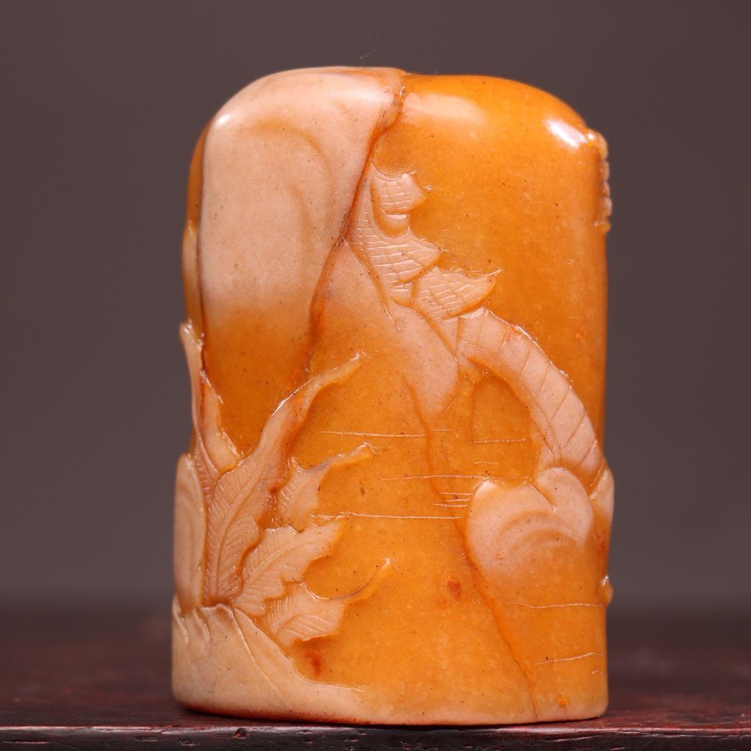 【逸品】　文房具旧蔵　印鑑田黄石 アンティーク 「依松観景」手彫り