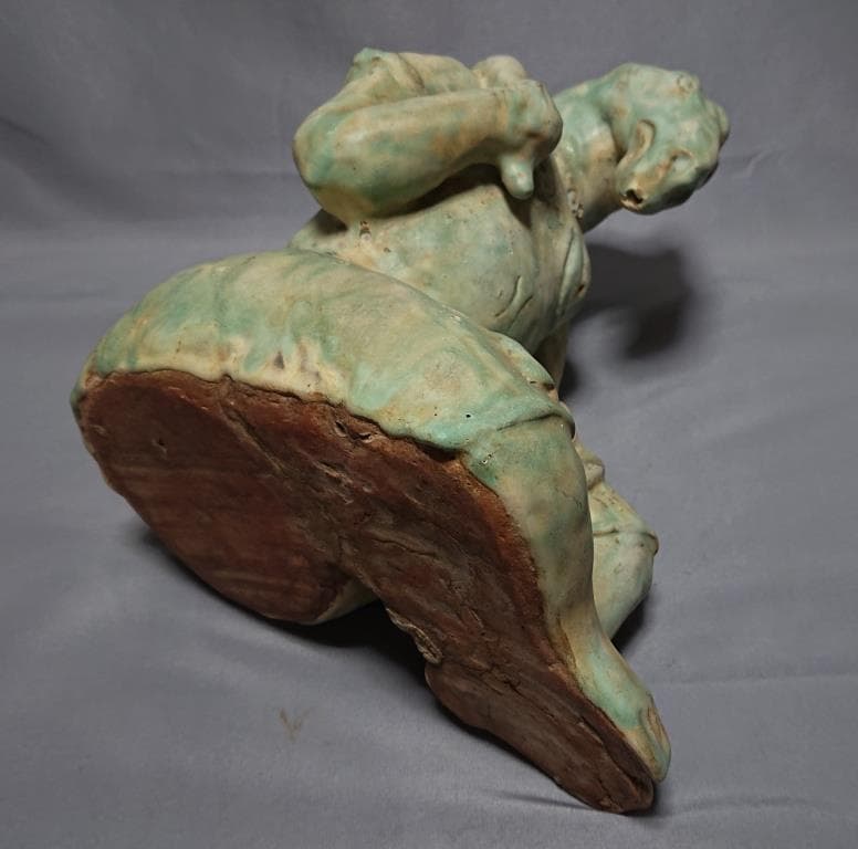 コレクター収集品 ミヤンマー　モン族緑釉陶　山羊俑　16世紀後期　出土品