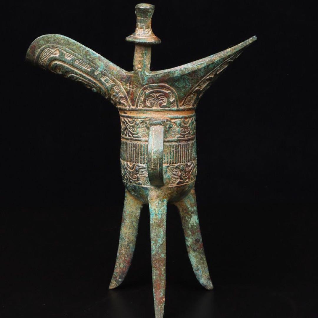 中国古美術品·古青銅器・青銅の美・鳳鳥紋爵杯・文房置物·風水開運・金運・財運UP