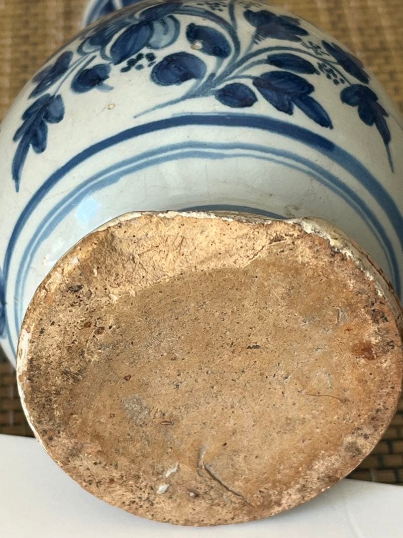 中国古玩元末明初朝染付壺 唐物 時代物口割れ