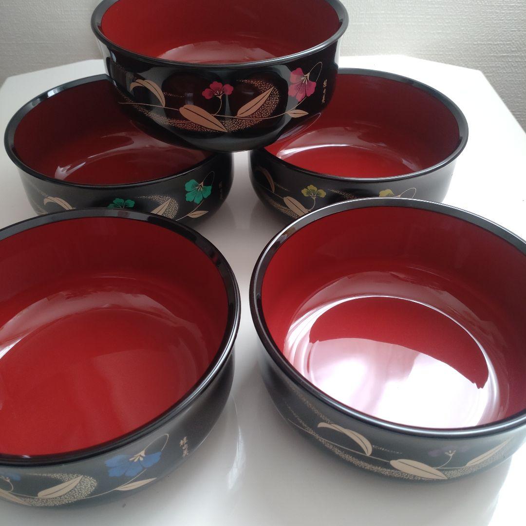 【美品】桂由美 漆器 5点×5客セット（お盆、親子椀、箸、箸置き）