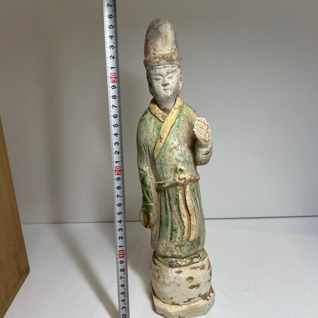 専用　中国唐時代　唐三彩人物　木箱付　高さ約36.5㎝　東Y8-0203②タニサ