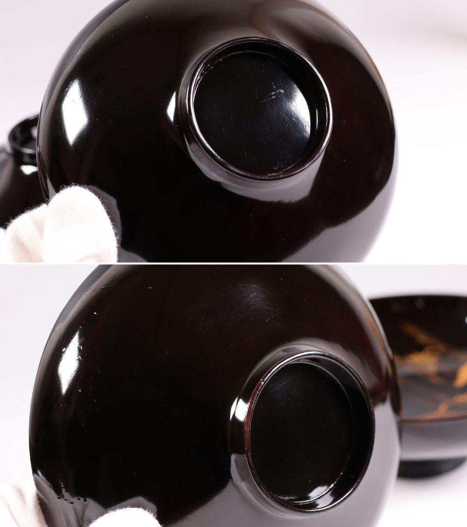 【CM353】時代蒔絵椀 竹に鶏金蒔絵 平椀三客 木製 /(検) 輪島塗加賀能登