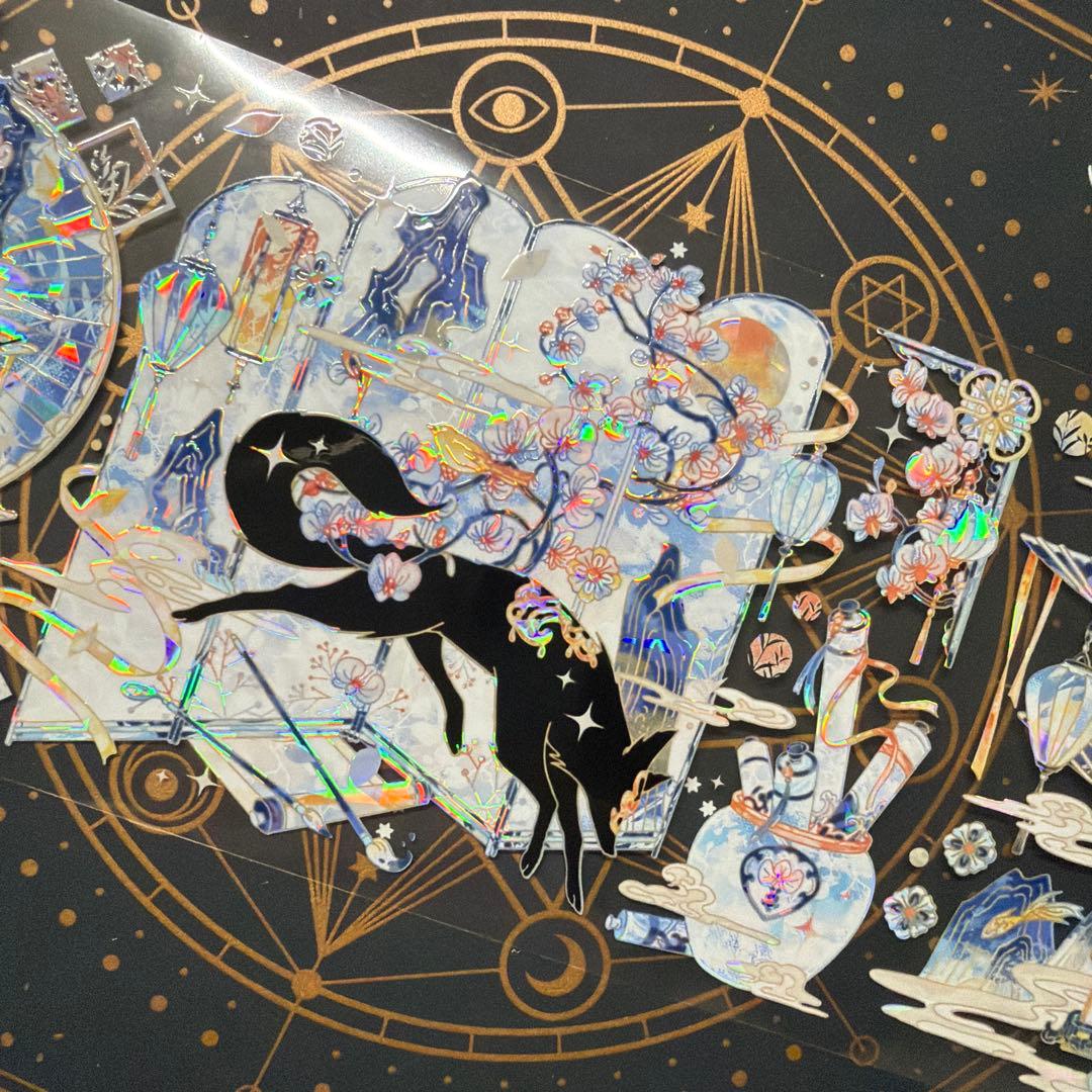 【8951】海外　マステ　中古巻　貝殻光マスキングテープ　狐　青　装飾系