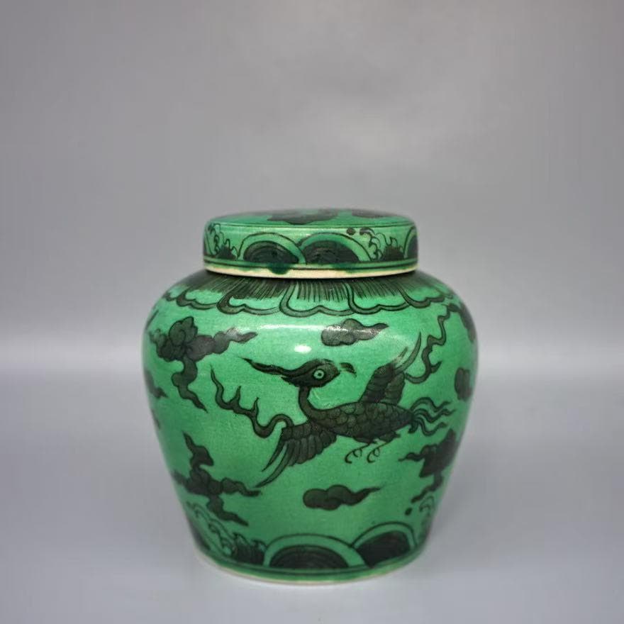 緑釉 天字罐 陶磁