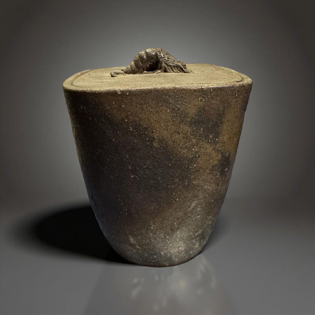 ⚫️ ★希少★ 備前焼 水差　花瓶 置物 陶磁器 伝統 蓋に海老 食器 焼き物