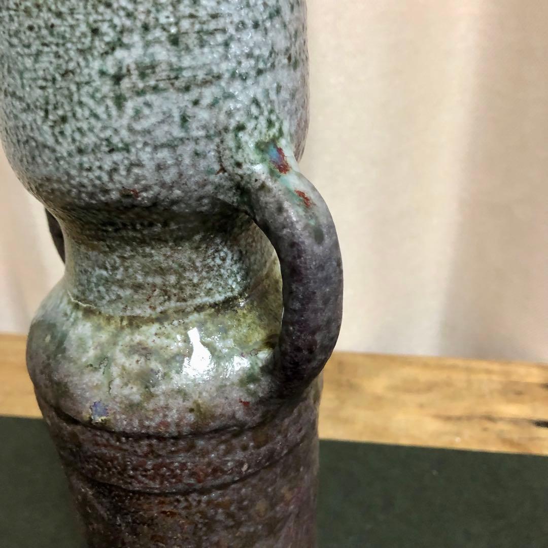 佐久知炎仙 秘色南蛮花器 茶道具 共箱 耳付花入