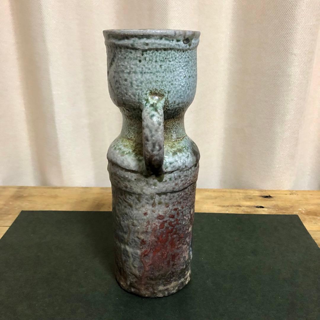 佐久知炎仙 秘色南蛮花器 茶道具 共箱 耳付花入