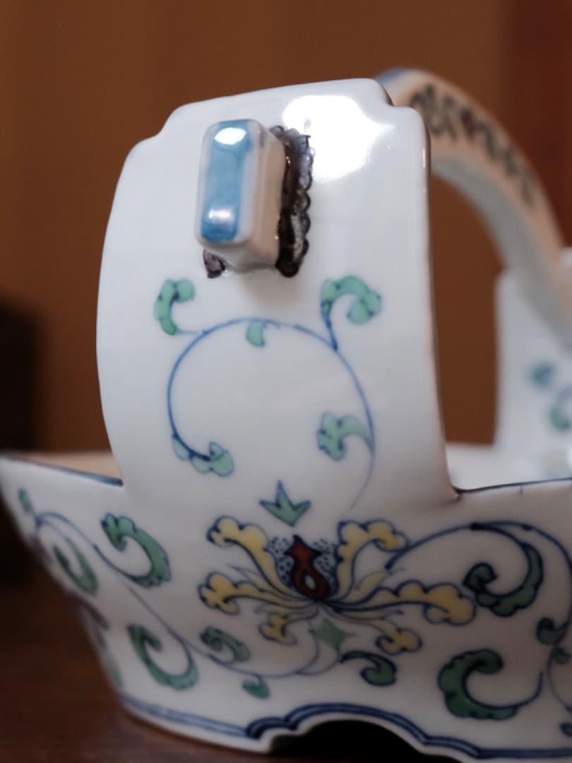 古余呂技窯　川瀬竹春 順一　豆彩蘭唐草文手　菓子器　茶道具　箱付　Q1720