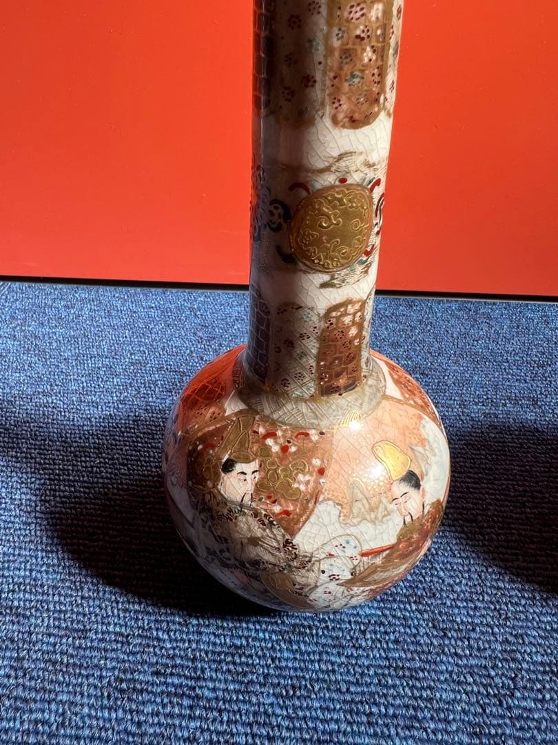 804 オールド薩摩　金彩色絵　花瓶　一対　時代物