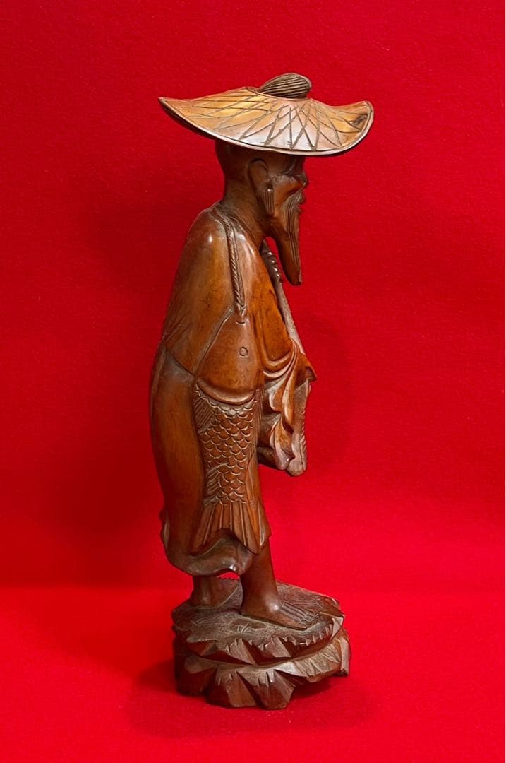 古美術 木彫 人物 漁翁 彫刻 置物 オブジェ　古道具　コレクション