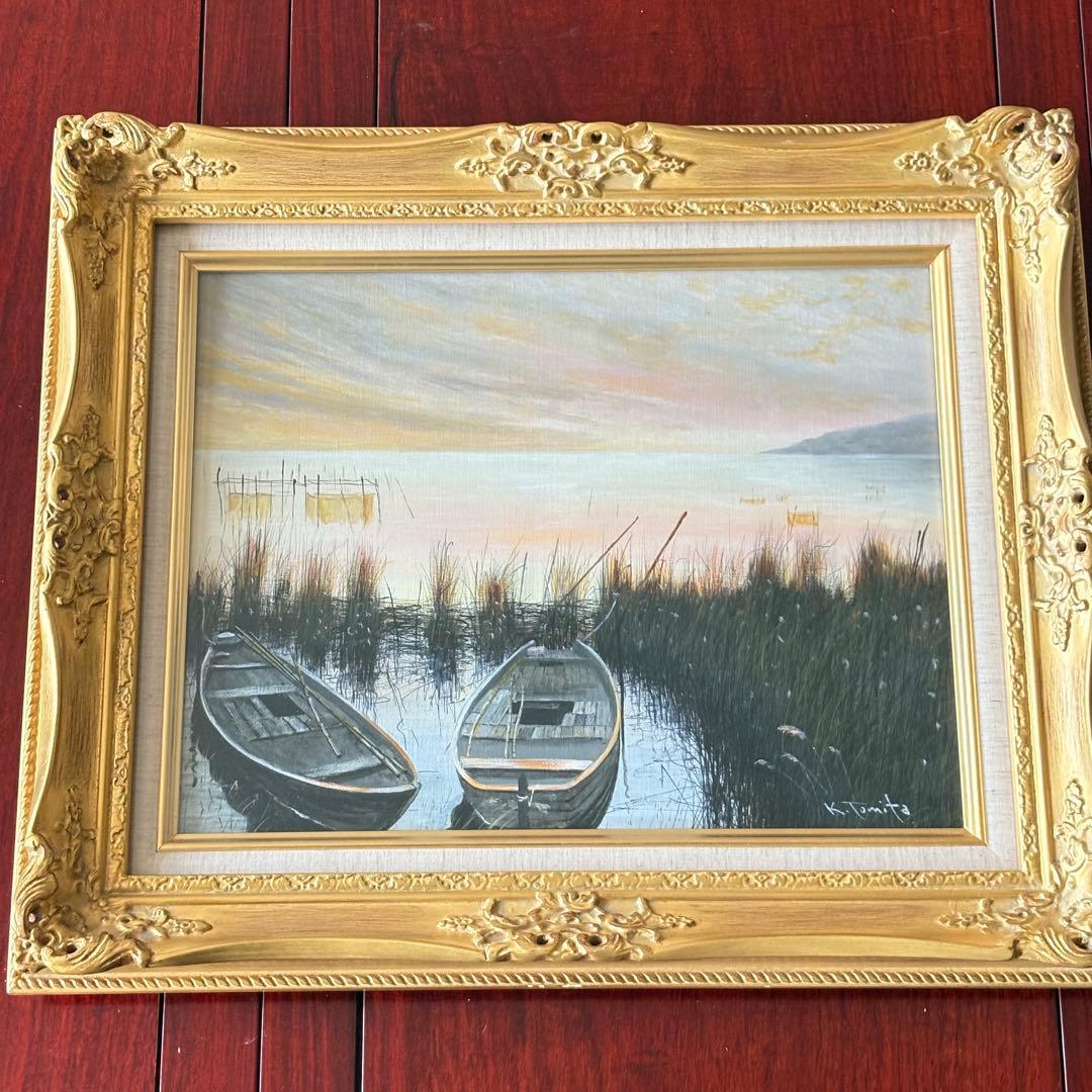 富田勝英「湖北にて」油彩 F6 額装 油絵 油画 絵画 C