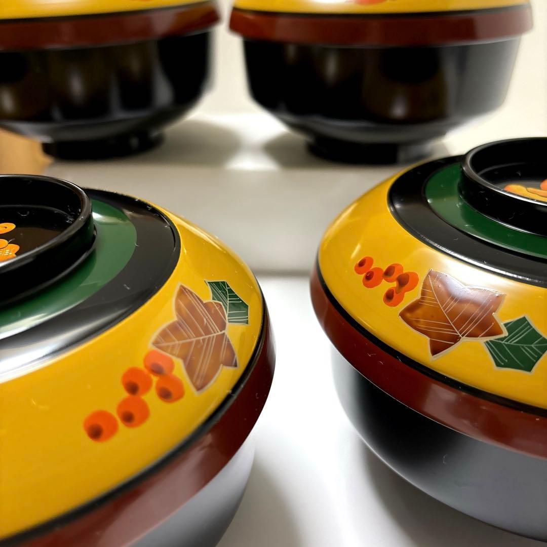 木製漆器　山人艸果蒔絵　煮物椀　山中塗　蓋付煮物椀五客揃い　アンティーク高級漆器