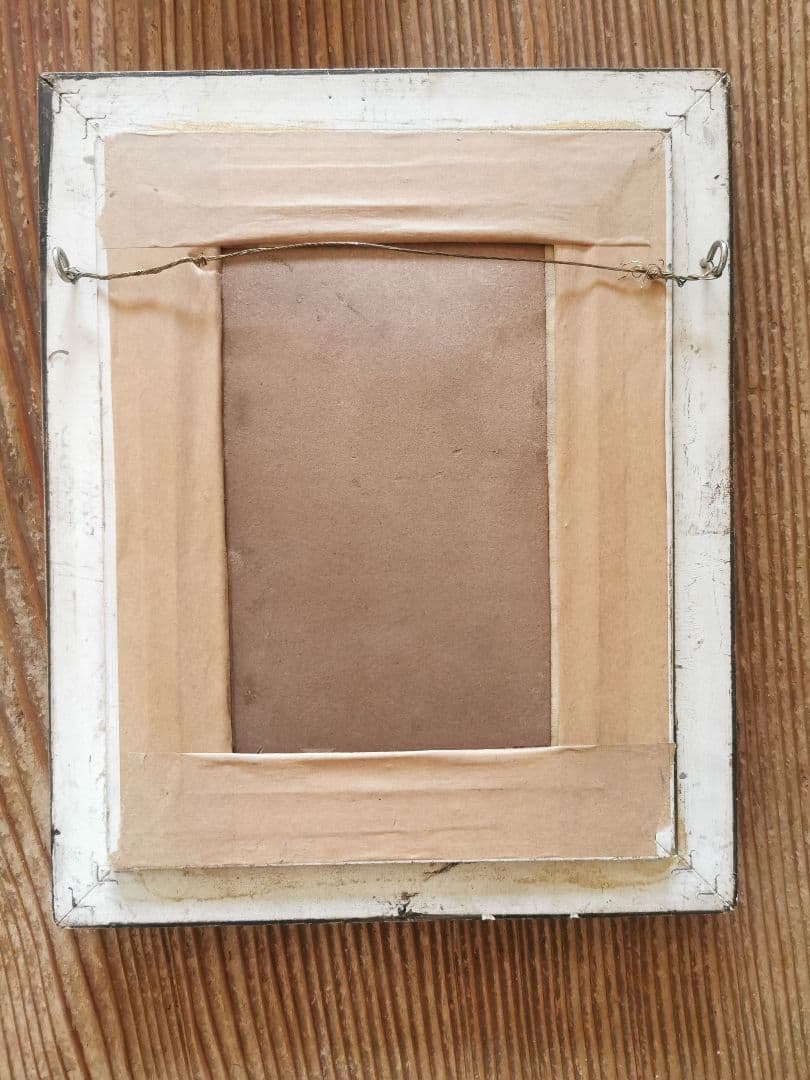 アンティーク 薔薇の花籠を持つカップルと犬 エンボス金彩 麻布ガラス金彩フレーム