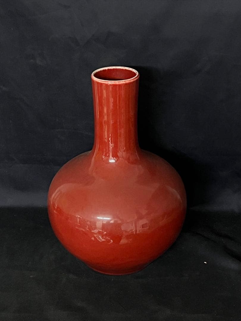 中国 骨董【大清雍正年製】赤釉天球瓶