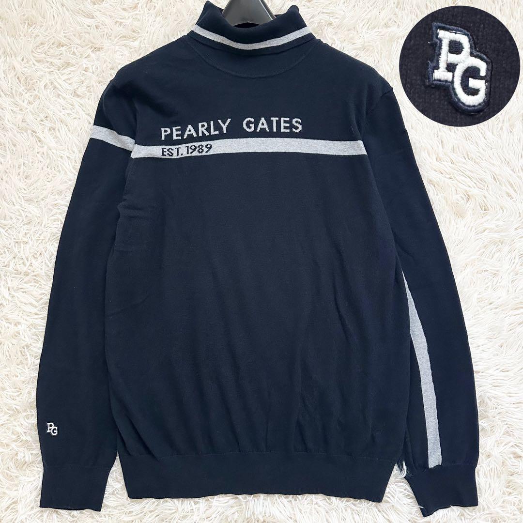 2023✨️パーリーゲイツ XL カシミヤタッチ天竺 タートルネックニット 濃紺