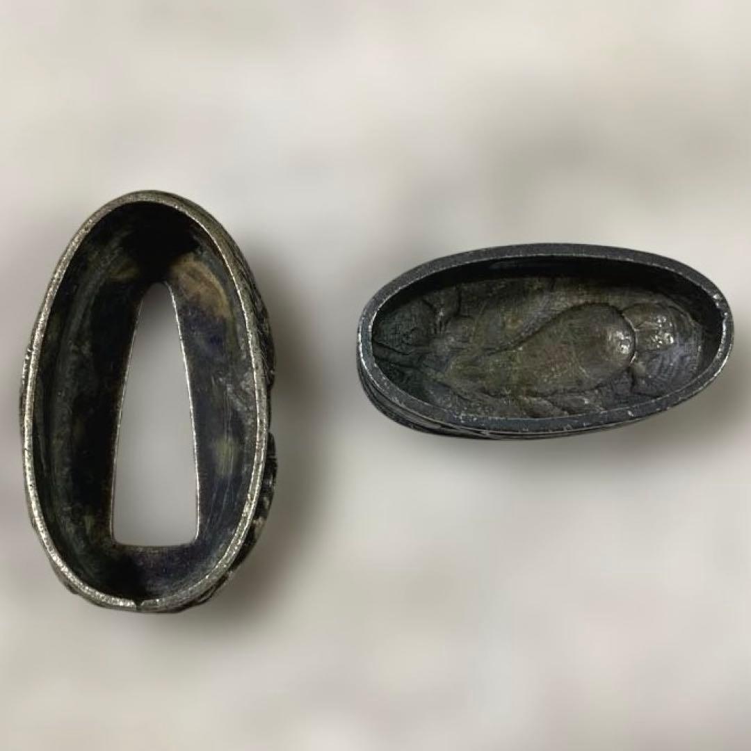 B-34 縁頭　銀象嵌　武具　刀装具　装飾品　江戸時代　刀　美術品　工芸品　骨董