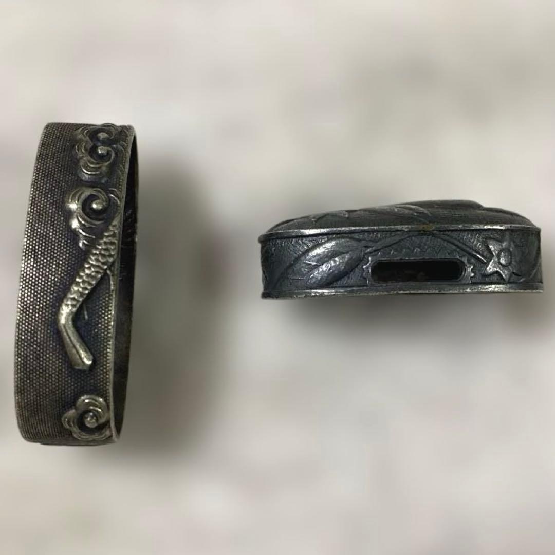 B-34 縁頭　銀象嵌　武具　刀装具　装飾品　江戸時代　刀　美術品　工芸品　骨董