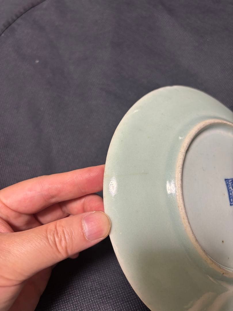 中国古美術品　清の時代　花卉蝶鳥中皿　18cm