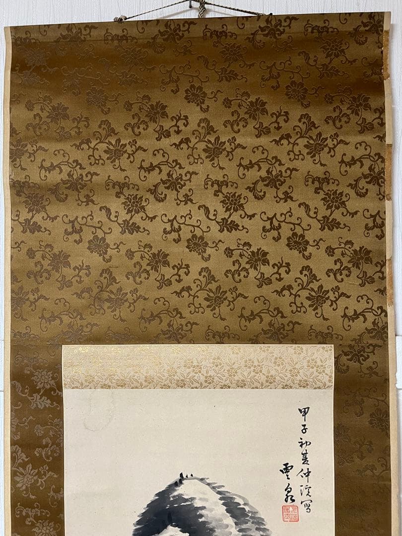 掛け軸　釧路雲泉［觀瀑図］江戸時代の南画家 共箱 紙本 日本画！