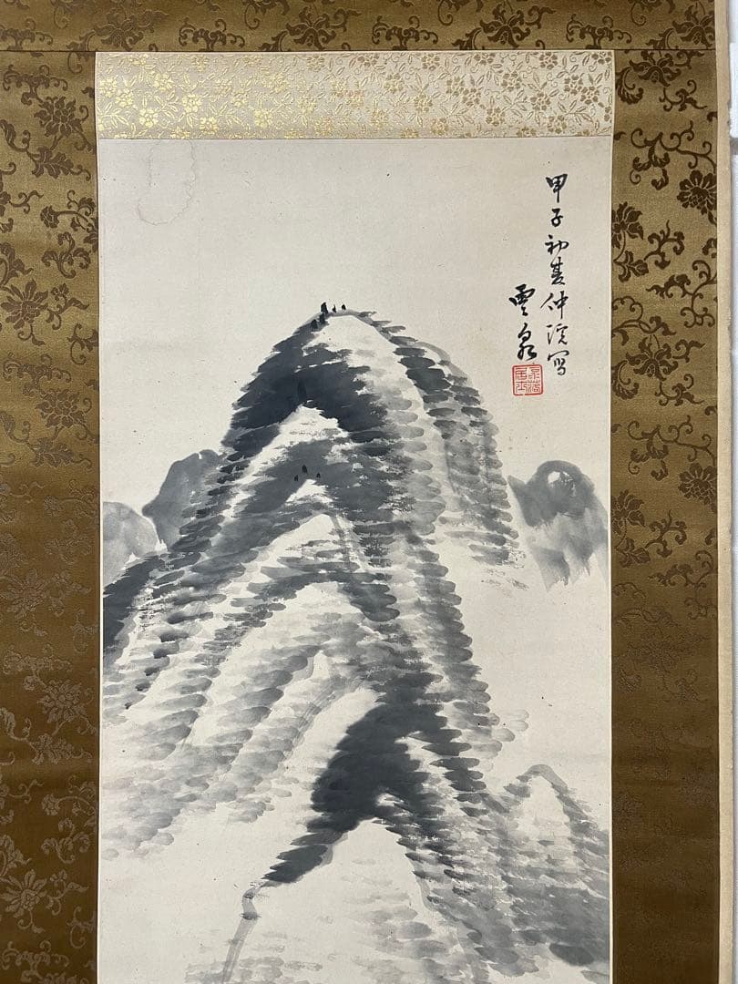 掛け軸　釧路雲泉［觀瀑図］江戸時代の南画家 共箱 紙本 日本画！