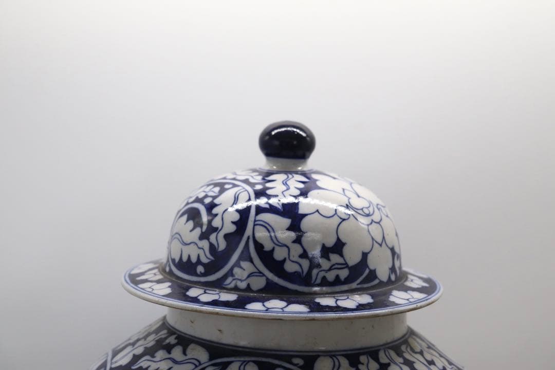 中国　清時代　染付　蓋付大壺　送料込み250221