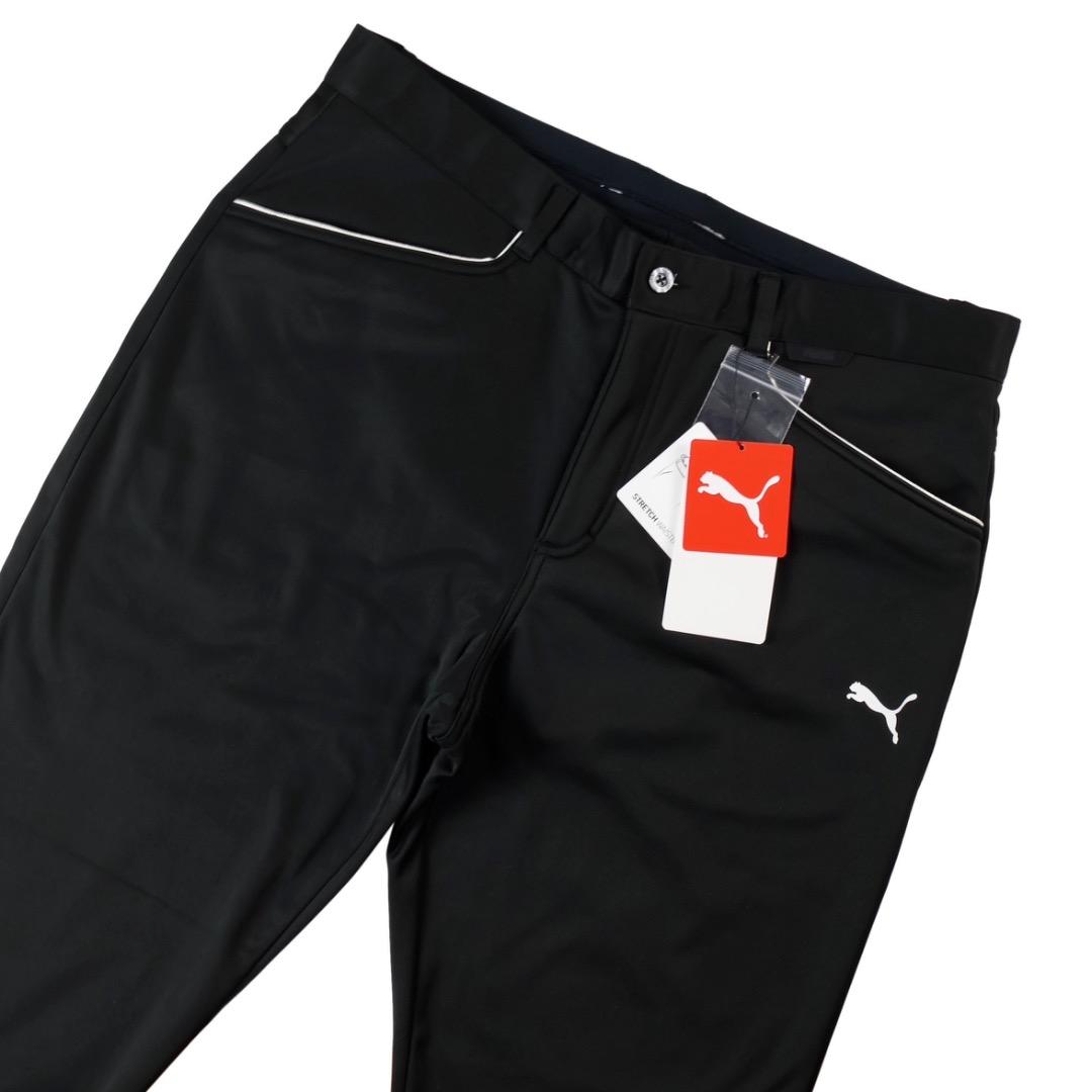 【M】秋冬 プーマ ゴルフ 保温 裏フリース ボンディング テーパードパンツ 黒