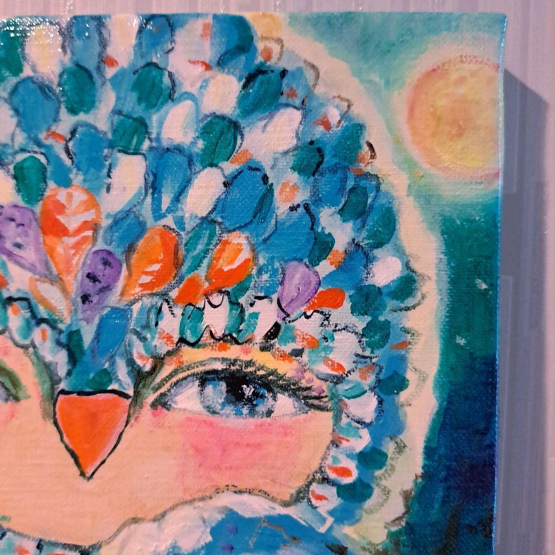 キャンバス油絵　専用　世界のカラフルなふくろう　とっても明るい月夜