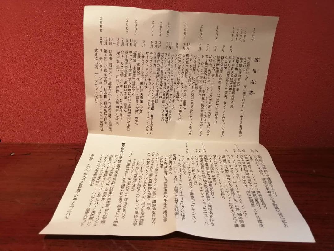 浜田友緒・作　赤絵茶碗（初窯作品）　共箱・略歴栞付き