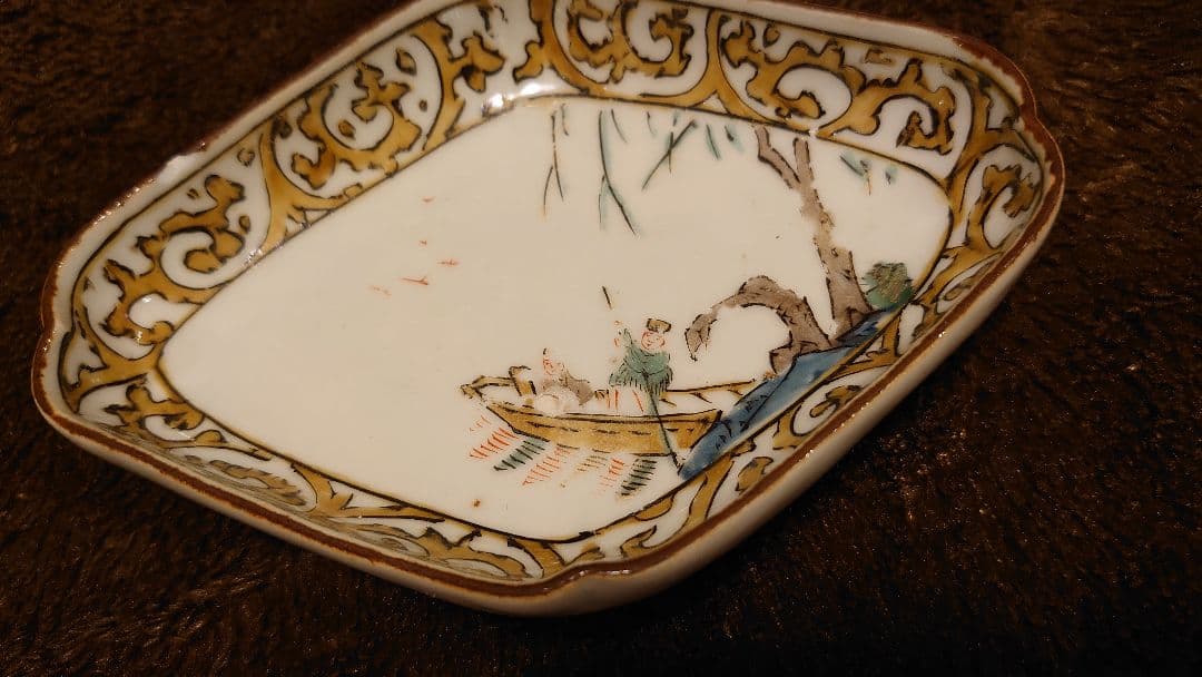 古九谷　九谷焼　菱形皿　蔵出し　鳥の図　１客