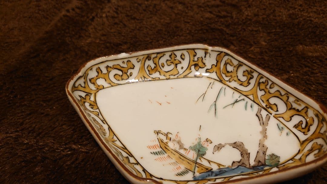 古九谷　九谷焼　菱形皿　蔵出し　鳥の図　１客