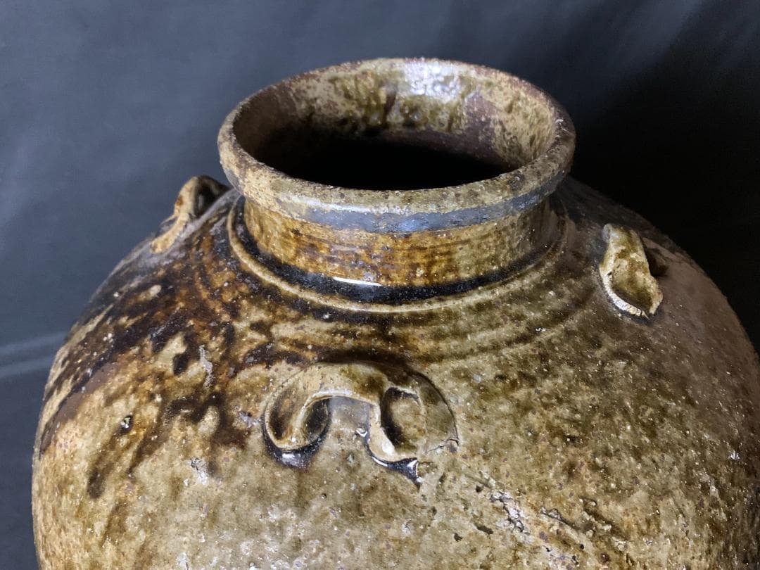 古丹波 自然釉 四耳 茶壷 桃山～江戸前期 739