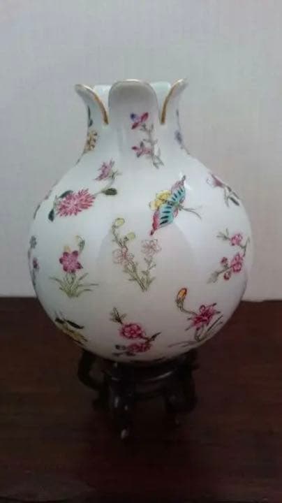 大青雍正年製款、石榴瓶、粉彩花鸟、花瓶、