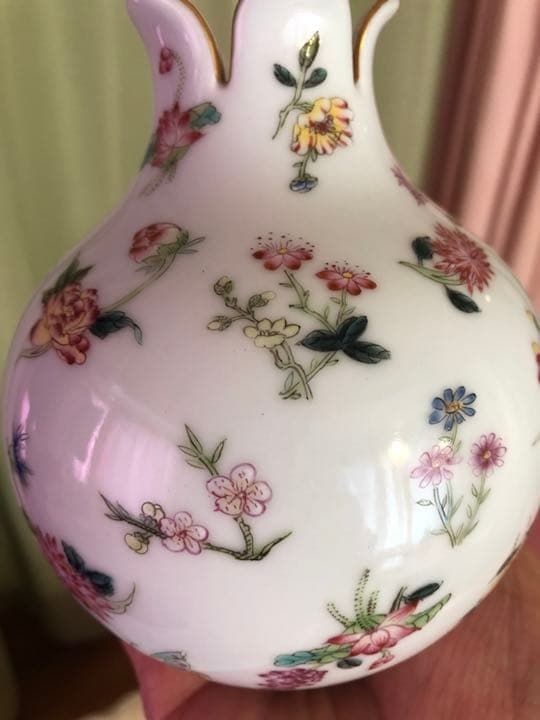 大青雍正年製款、石榴瓶、粉彩花鸟、花瓶、