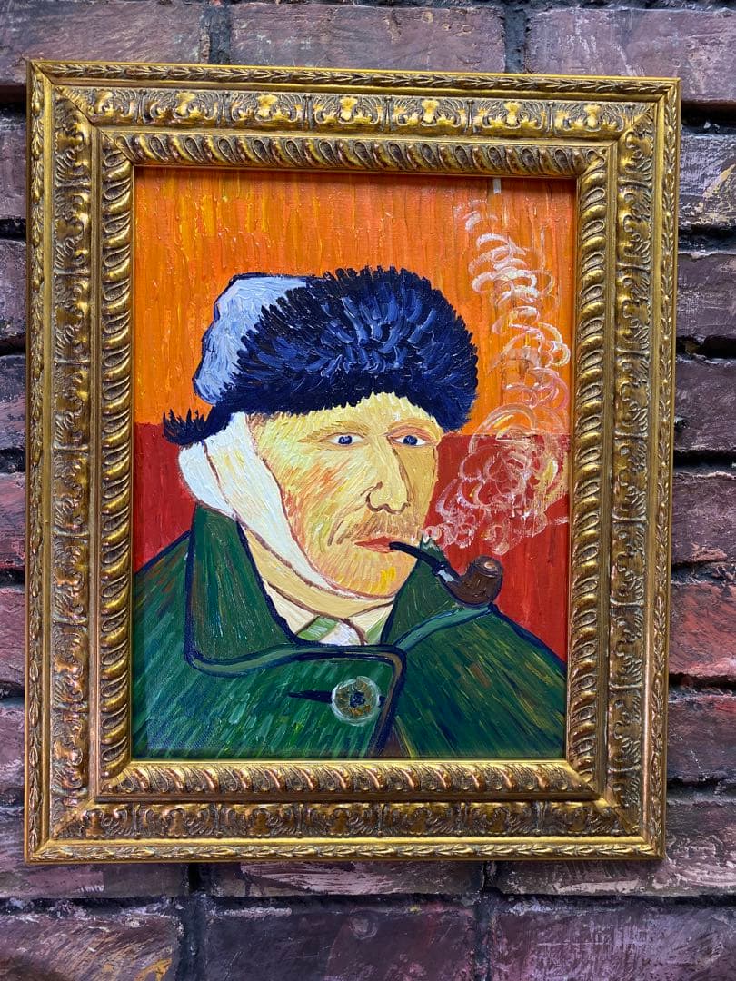 ゴッホ模写 油絵 額縁付き 30×40cm 名画インテリア 絵画 自画像 油彩