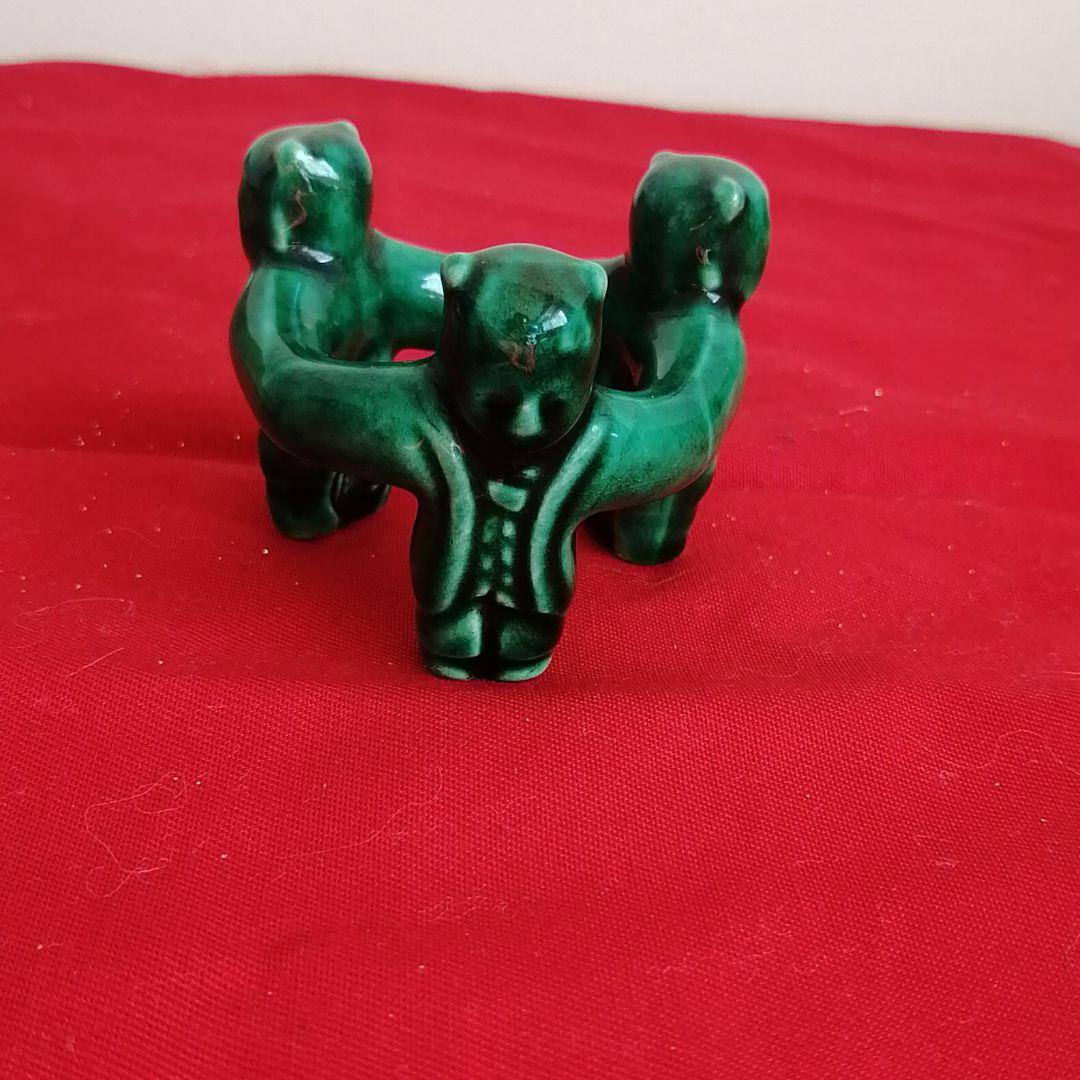 蓋置　交趾焼　三つ人形　岳陵作　桐箱入り