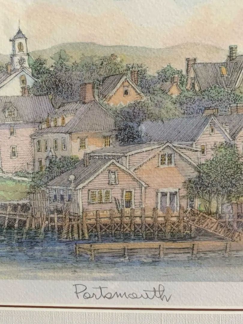 織田義郎 「ポーツマス港」 版画額　箱有り