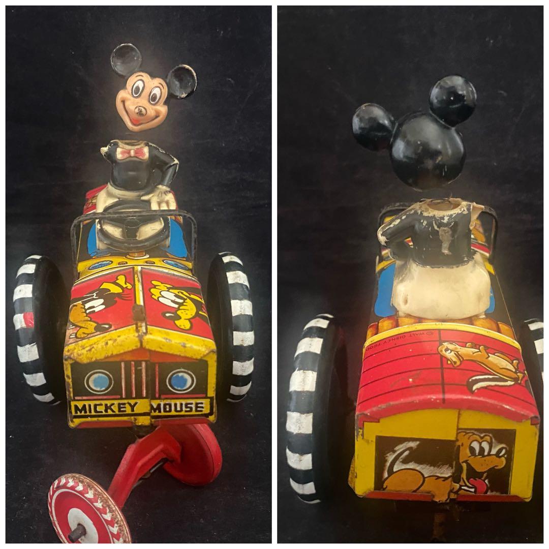 ⭐️年代物。ラインマー/ ディズニー /ミッキー ゼンマイ式ブリキカーです。