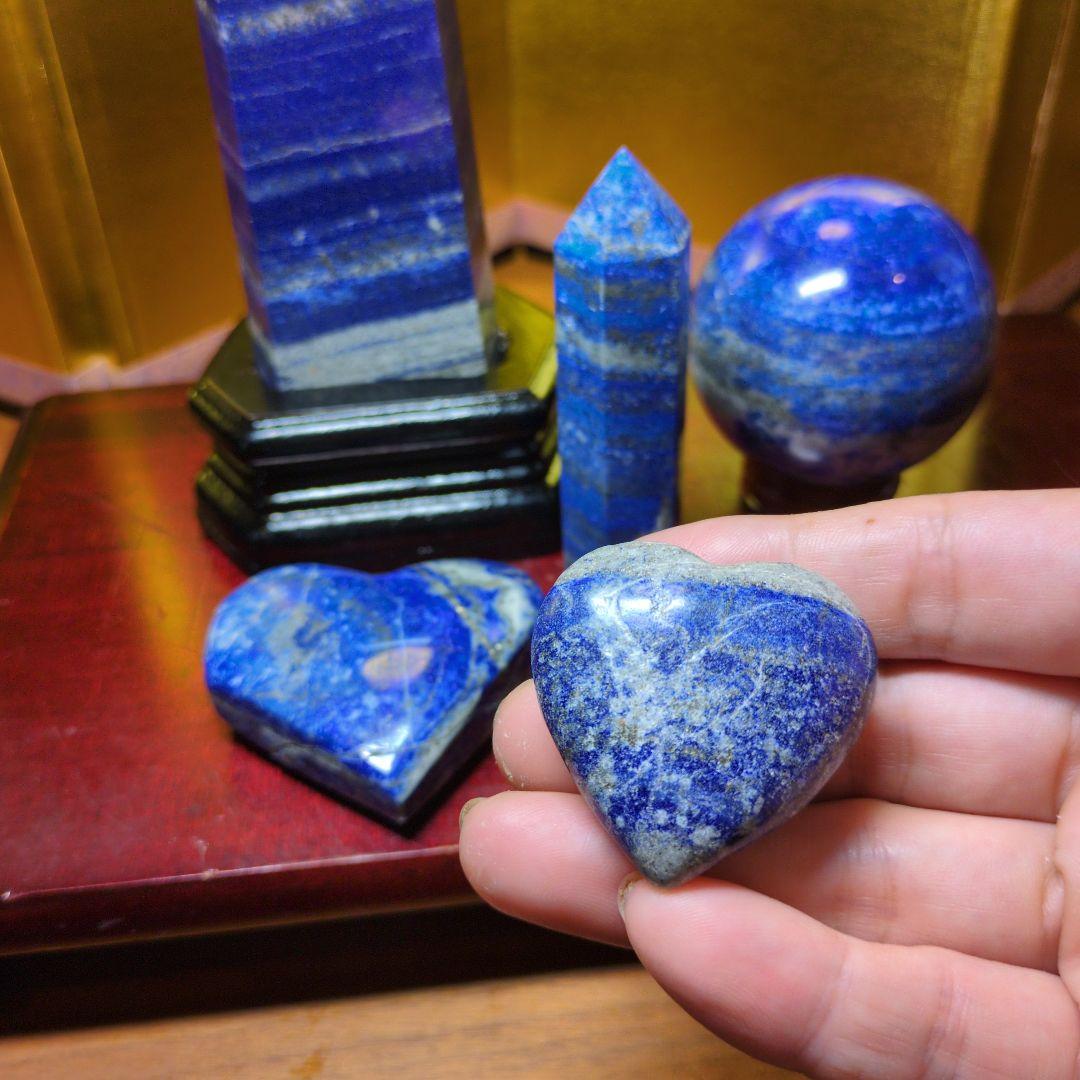 ラピスラズリ 5点セット 六角柱 スフィア ハート 天然石 パワーストーン 丸玉